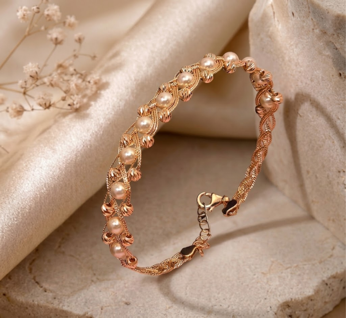 Elegant Gold Pearl Vine Bracelet