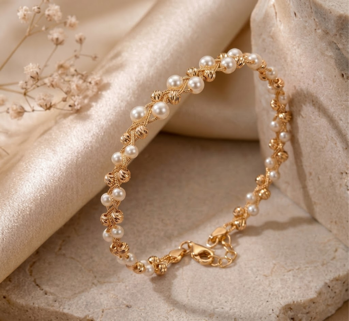 Delicate Gold Pearl Floral Bracelet