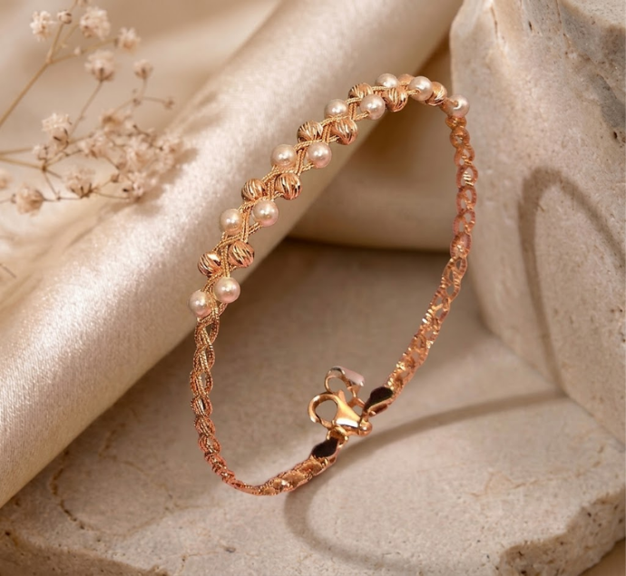 Elegant Gold Pearl Link Bracelet