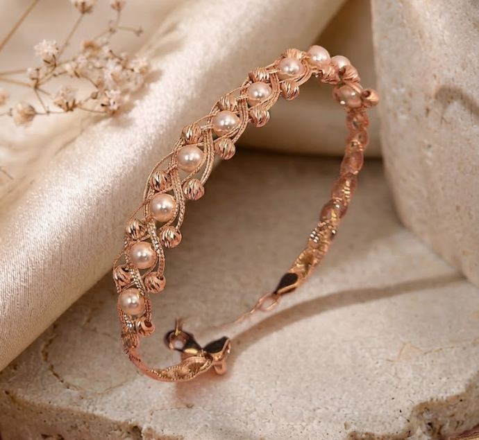Gilded Braided Pearl & Textured Bead Gold Bracelet