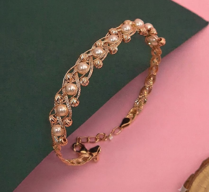 Gilded Braided Pearl & Textured Bead Gold Bracelet