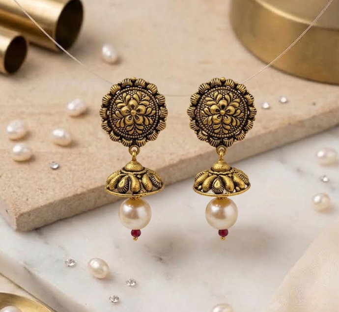 Aadhya Floral Pearl Jhumka Earrings