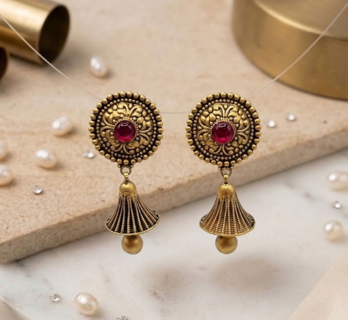 Aarohi Fluted Antique Jhumka Earrings