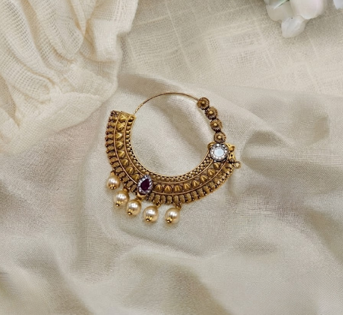 Antique Gold Pearl Drop Nath