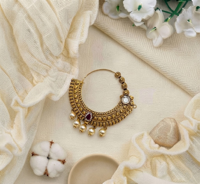 Antique Gold Pearl Drop Nath