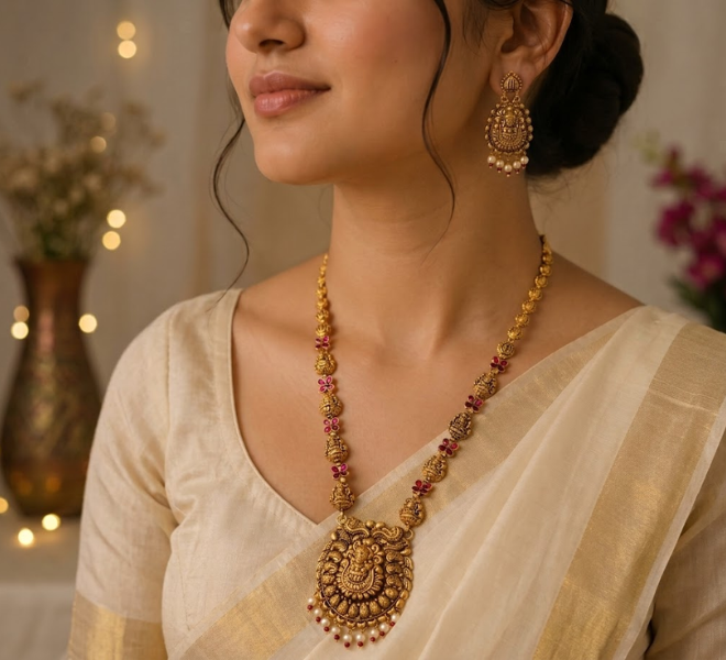 Antique Gold Lakshmi Temple Long NecklaceSet