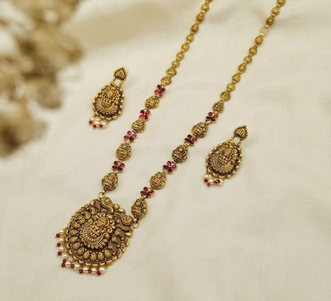 Antique Gold Lakshmi Temple Long NecklaceSet