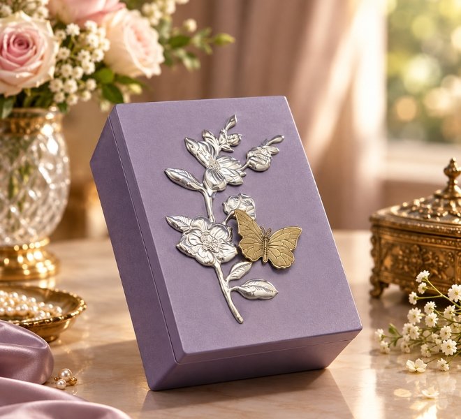 Lavender Floral Embossed Keepsake Gift Box