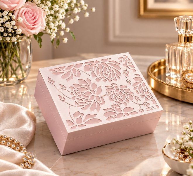 Elegant Blush Pink Floral Laser Cut Gift Box