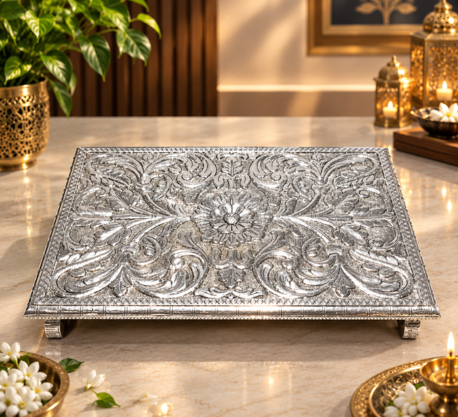 Intricately Carved Silver Tray