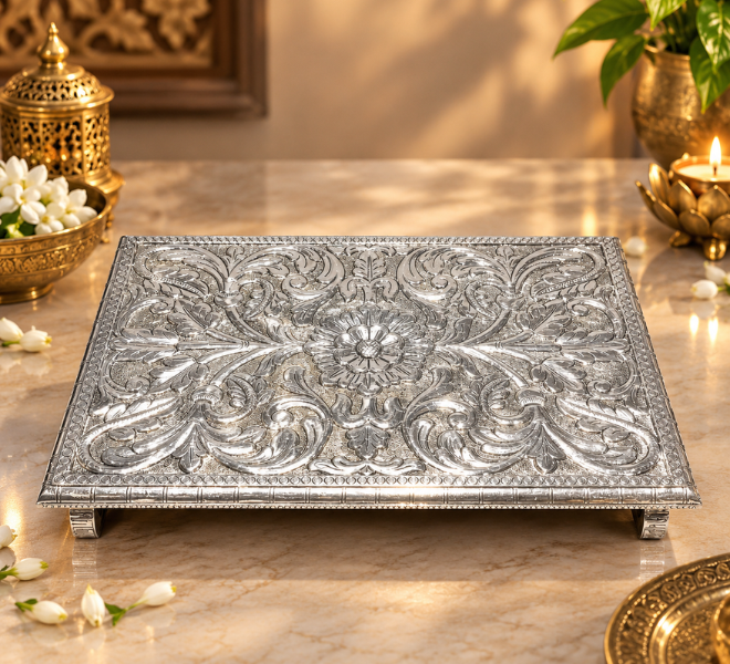 Intricately Carved Silver Tray